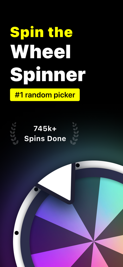 Wheel Spinner: Spin the Wheel - Intro screen for Wheel Spinner app featuring the number one random picker tag and total spins counter