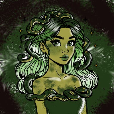 realistic girl with snakes as hair