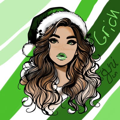 realistic christmas girl with wavy hair and lips