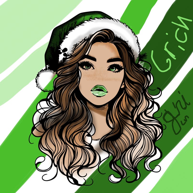 realistic christmas girl with wavy hair and lips