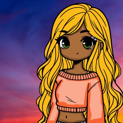 girl with long hair and a crop top with a sweater