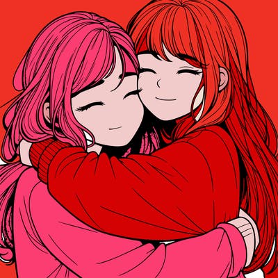 realistic two girls hugging