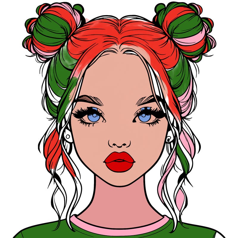 realistic girl with two buns in hair and lips