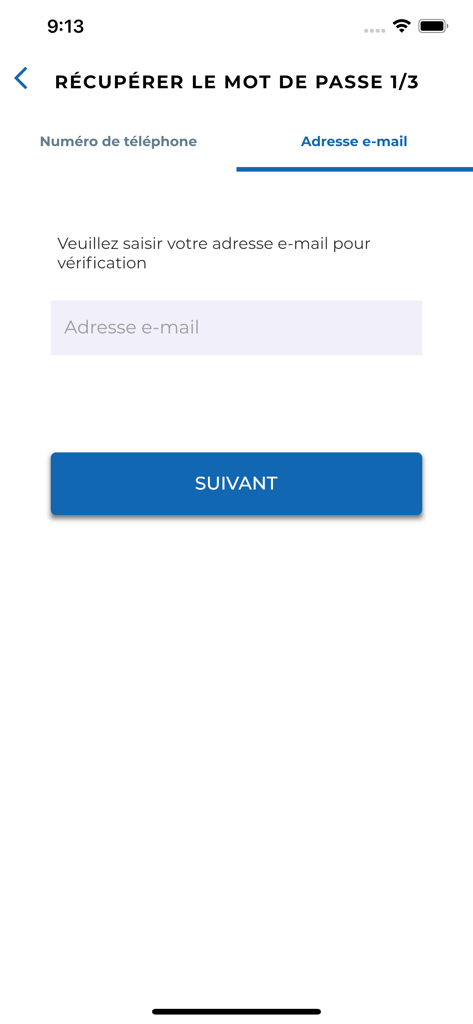 Tela de recuperação de senha para o aplicativo Cash-Me mostrando a etapa de verificação por e-mail
