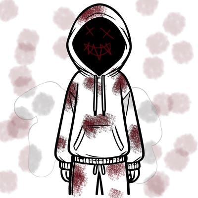 faceless girl in a tracksuit with a hood on and no hair