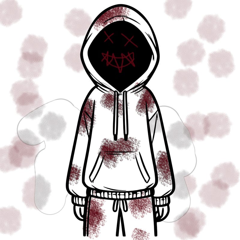 faceless girl in a tracksuit with a hood on and no hair