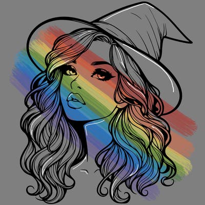 realistic witch girl with wavy hair and lips