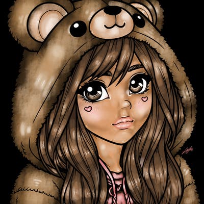 realistic girl in a bear hoodie