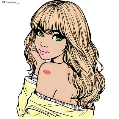 realistic girl with bangs looking over her shoulder