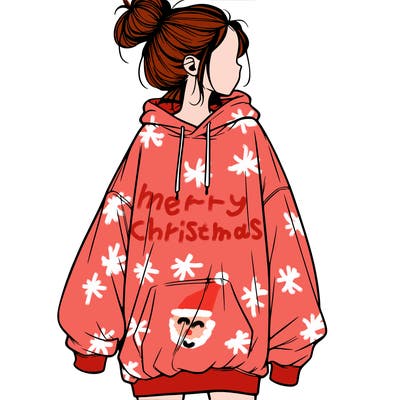 realistic girl with a oversized sweatshirt on and a bun