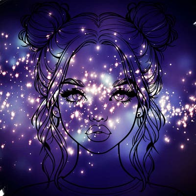 realistic girl with two buns in hair and lips