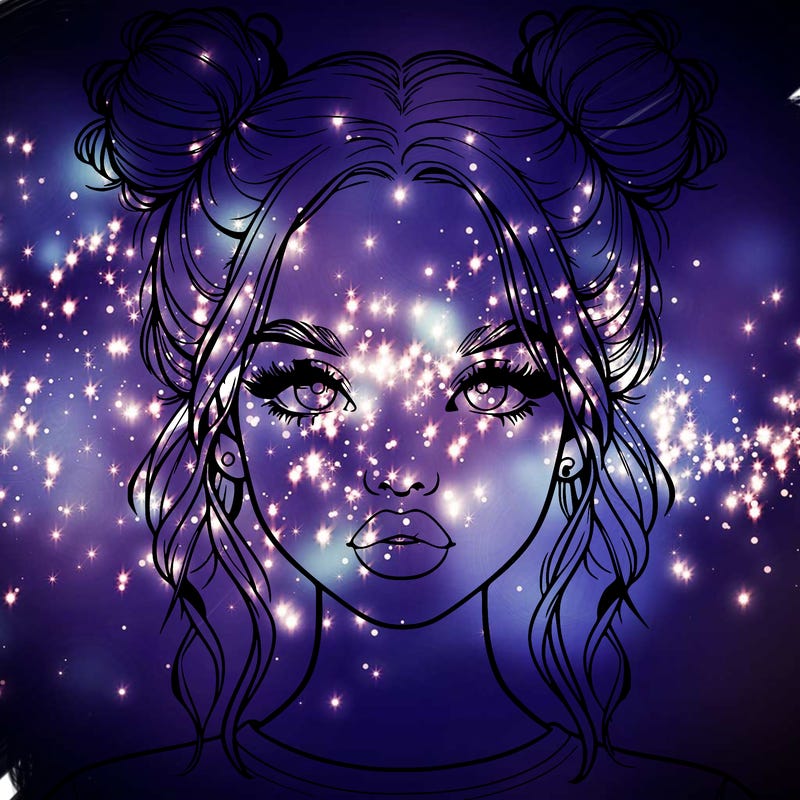 realistic girl with two buns in hair and lips