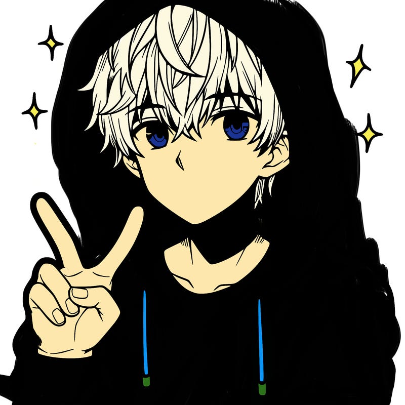 teenage manga boy in a hoodie, doing ✌