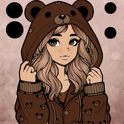 realistic girl in a animal pjs hoodie