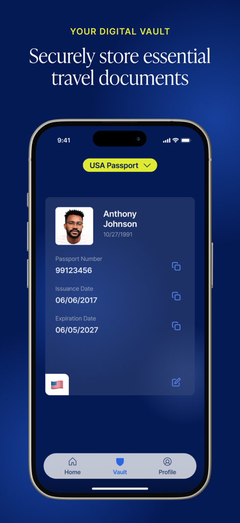 CLEAR App Digital Vault-Funktion mit gespeicherten Reisepassdaten für sicheres Reisen