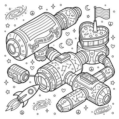 Blast off into a vibrant celebration with our Deep Space Habitats Pride coloring page, featuring futuristic space stations adorned with symbols of love and diversity. This intricate design offers an imaginative way to color your own intergalactic journey.