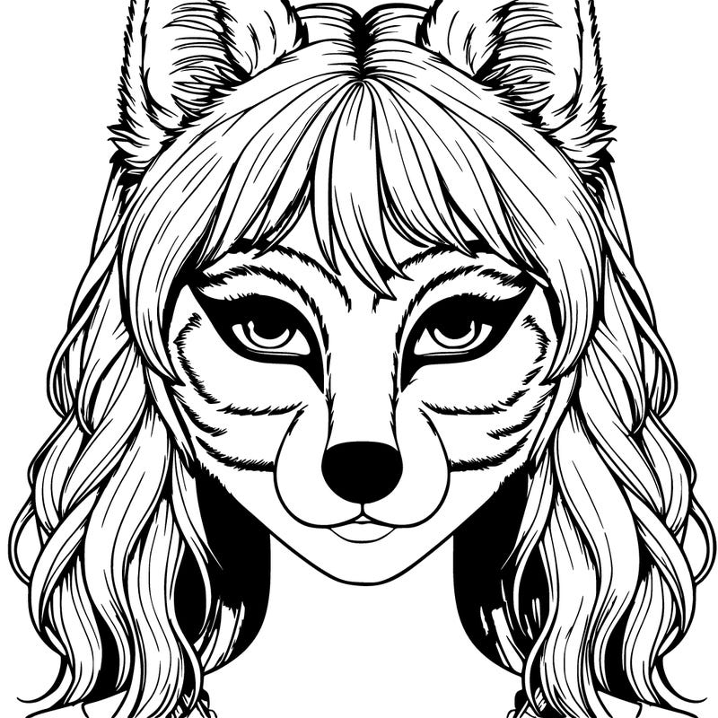 realistic girl with therian wolf mask
