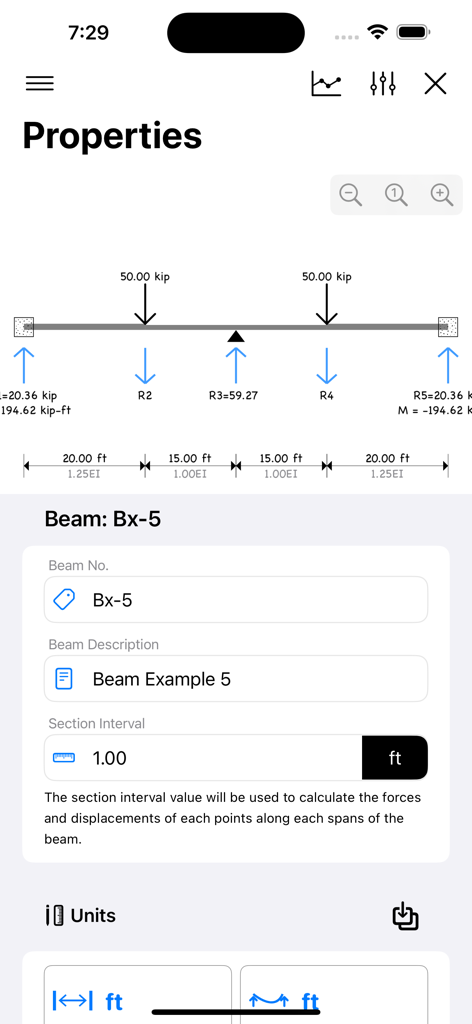 A-Beam* - A-Beam interface showing structural analysis properties and a beam diagram with load and reaction calculations
