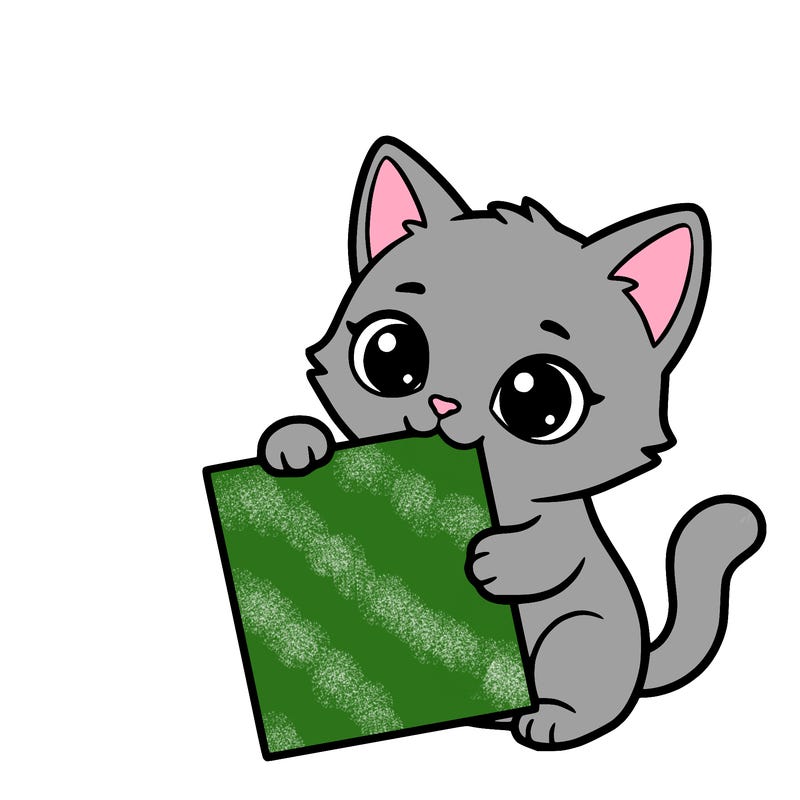 a small cat with a blank sheet of paper in its hand. the cat is sooooooo cute!