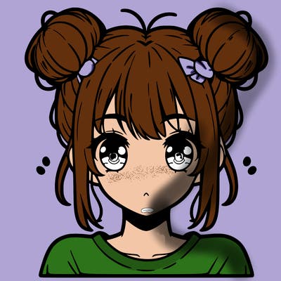 anime girl with two buns on top of her head and bangs