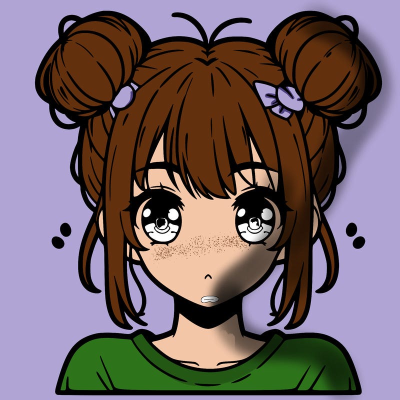 anime girl with two buns on top of her head and bangs