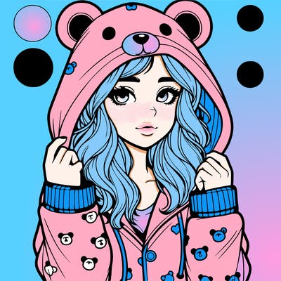 realistic girl in a animal pjs hoodie