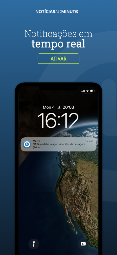 Noticias ao Minuto Portugal - Écran de verrouillage du smartphone affichant une notification d'actualité en temps réel de l'application Notícias ao Minuto Portugal