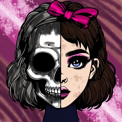 realistic girl with half skull mask