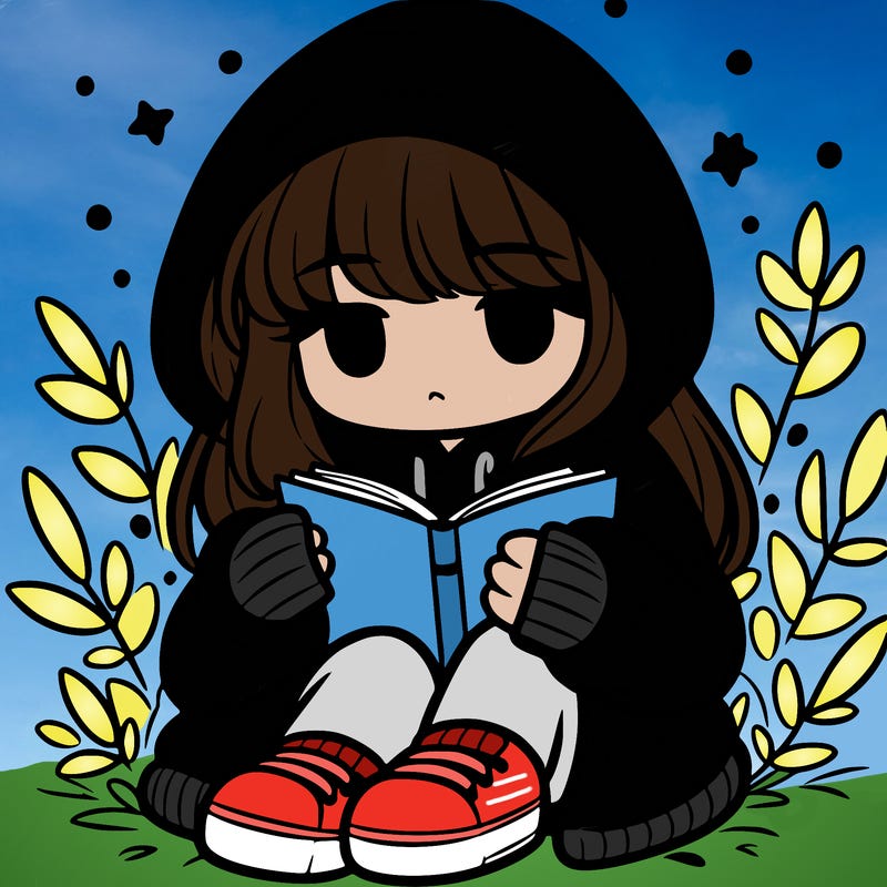 girl in oversized hoodie reading a book