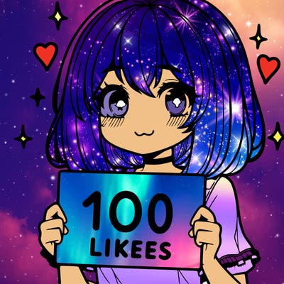 anima girl holding a 100 likes sign in her hand