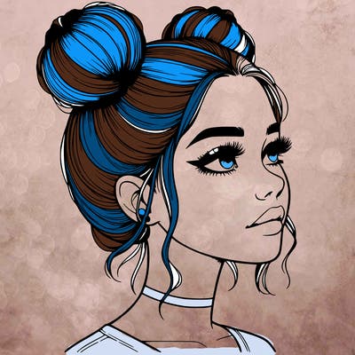 realistic girl with buns on the top of her head