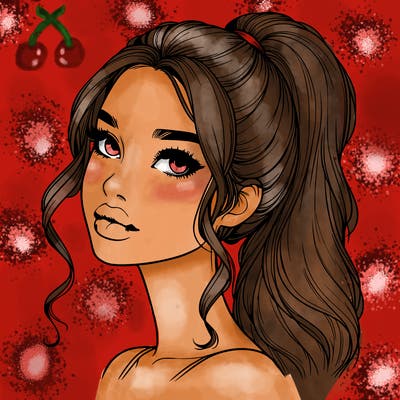 realistic girl with a ponytail on her hair and lips