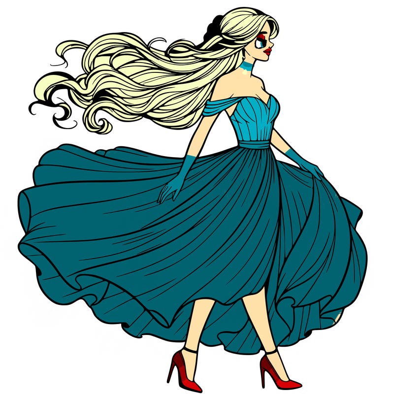 realistic woman in a dress flowing in the wind