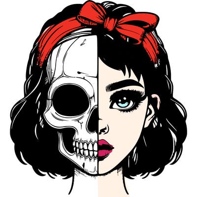 realistic girl with half skull mask