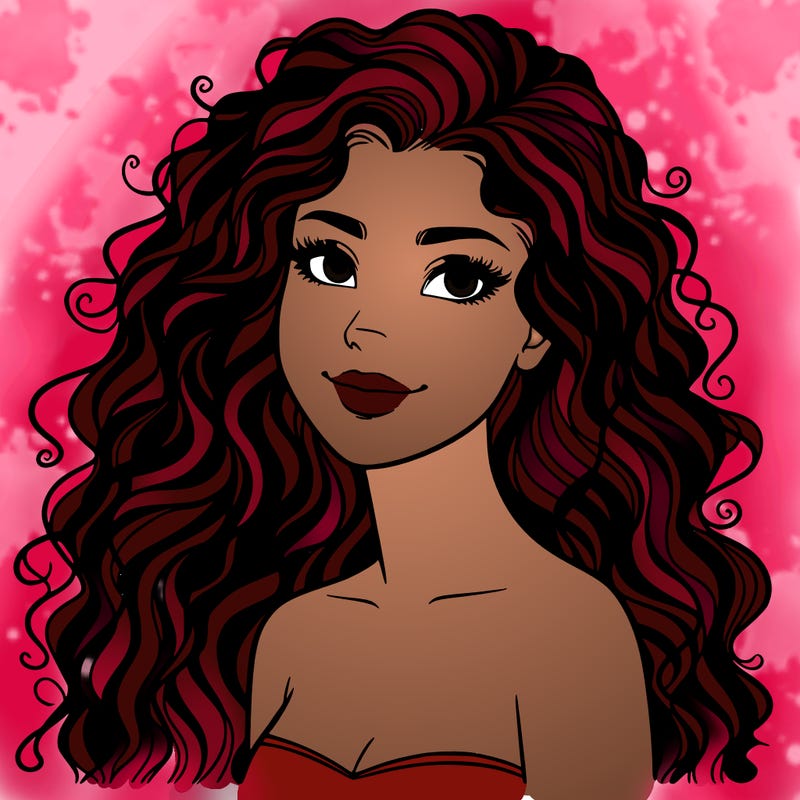 woman with curly  long hair realistic