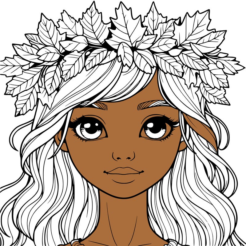 realistic girl with fall leaf crown