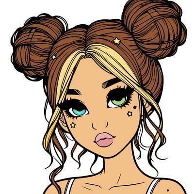 realistic girl with space buns