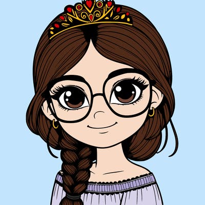 a girl with one braid and glasses who is a princess realistic