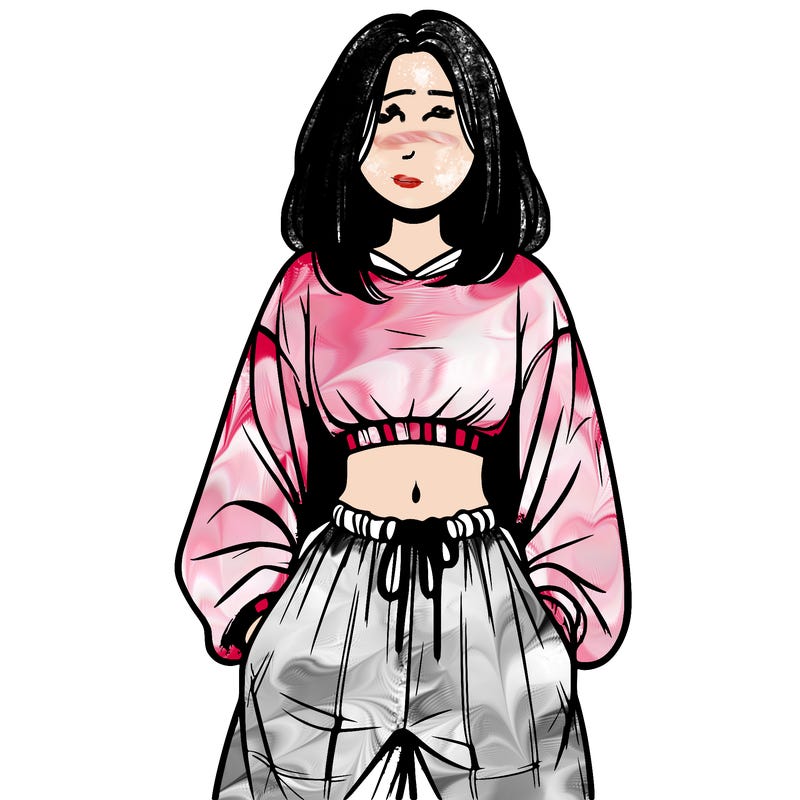 realistic girl faceless with baggy pants and a crop top