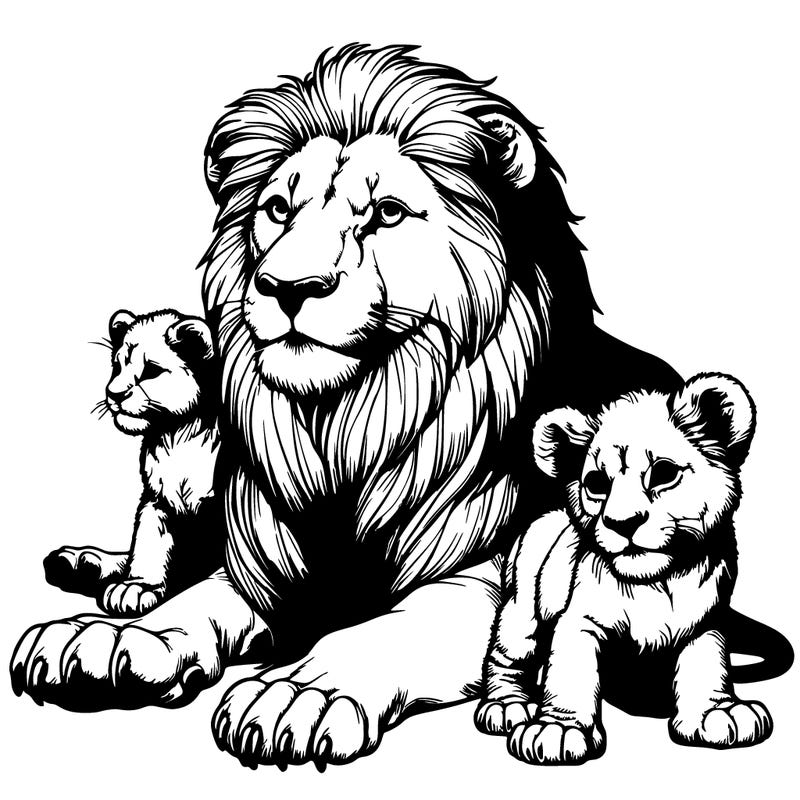 realistic lion and cubs