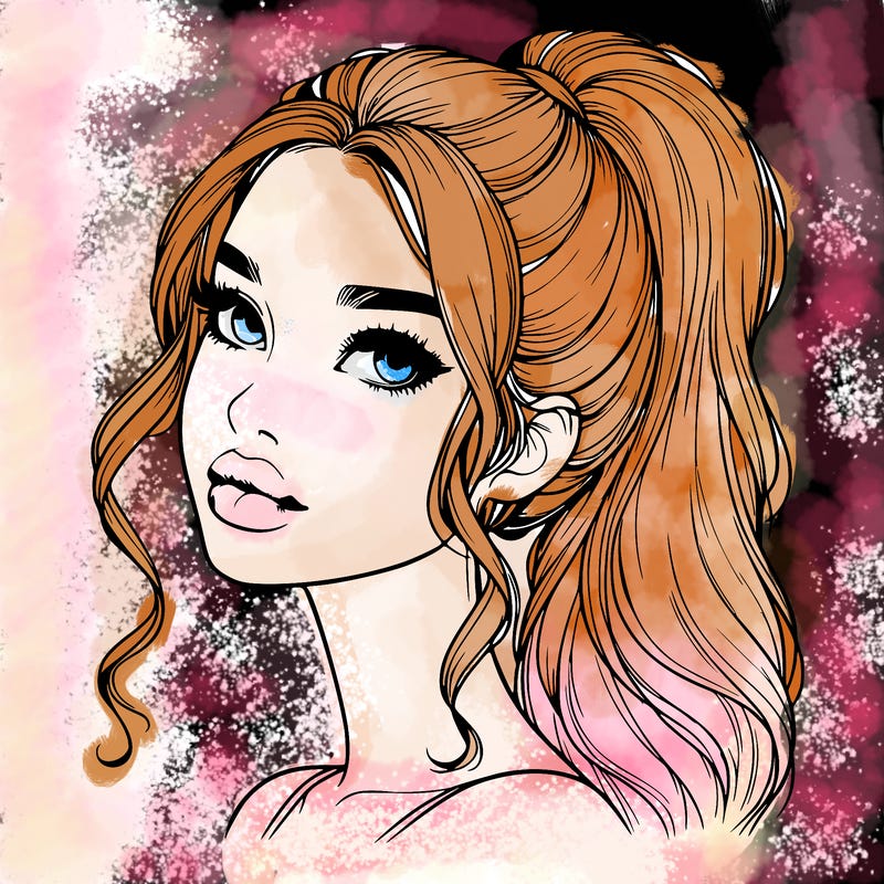 realistic girl with a ponytail on her hair and lips