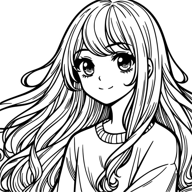 manga girl with long hair and big lips