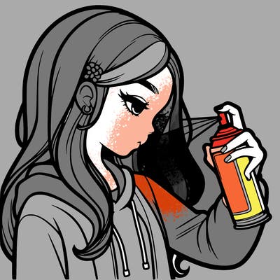 a realistic girl spray painting