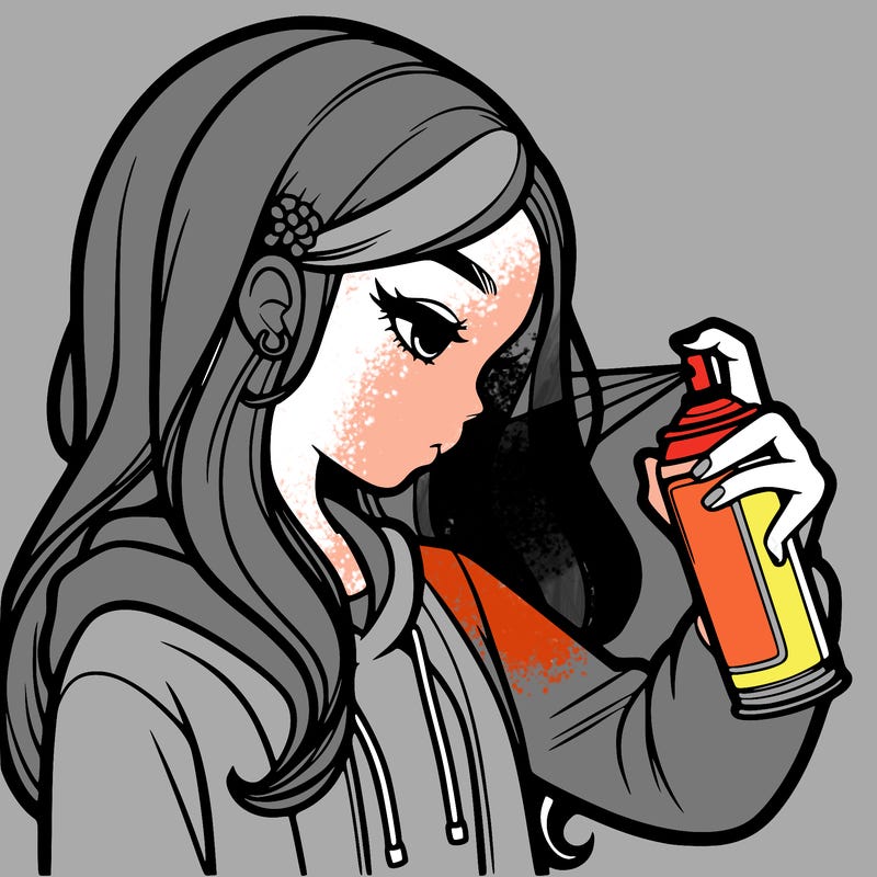 a realistic girl spray painting