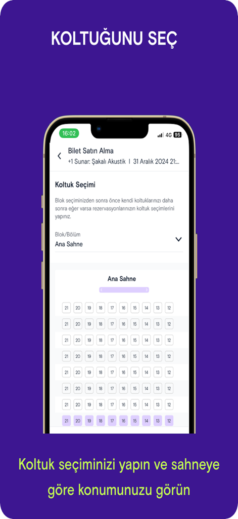 Mobilet - Mobilet app interface for choosing seats from an interactive theater seating chart.
