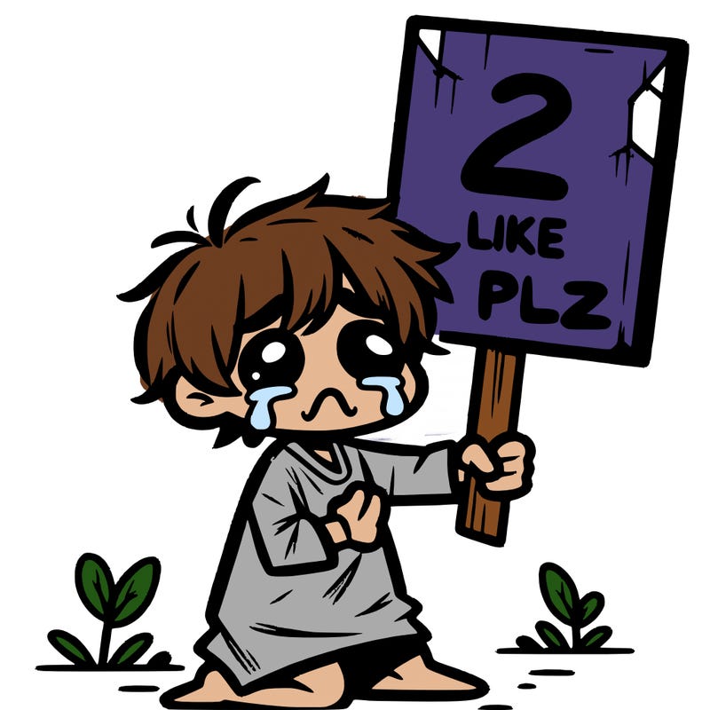 small poor toddler crying with sign that says 2 like plz