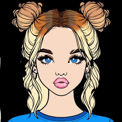 realistic girl with two buns in hair and lips