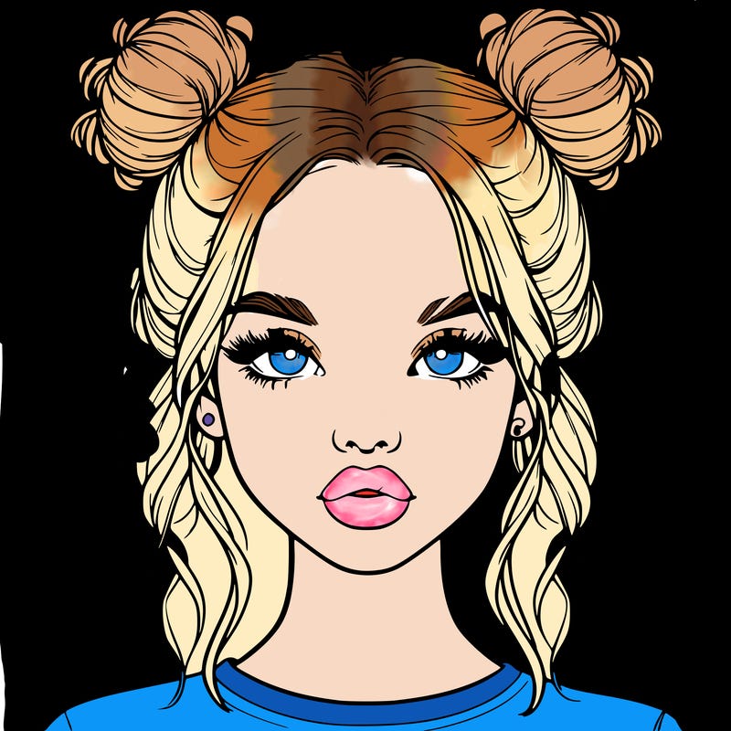 realistic girl with two buns in hair and lips