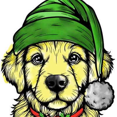 realistic dog with a christmas hat