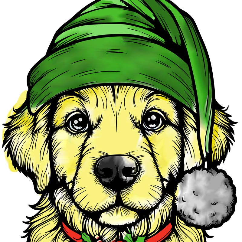 realistic dog with a christmas hat